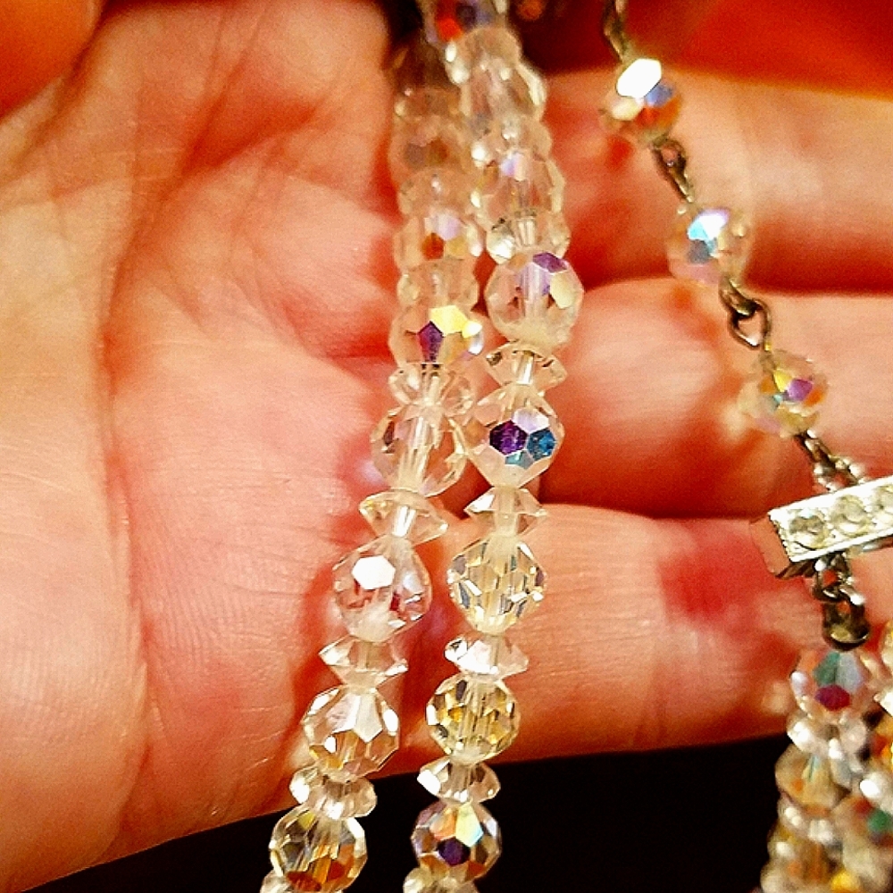 Vintage '50s crystal double strand choker necklace
